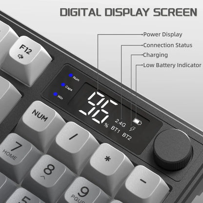 FREEWOLF M96 Wireless Keyboard Knob Control BT/2.4g/Wired, RGB LED Backlight Display, PBT Keycap, 3000mA Battery for PC/Laptop