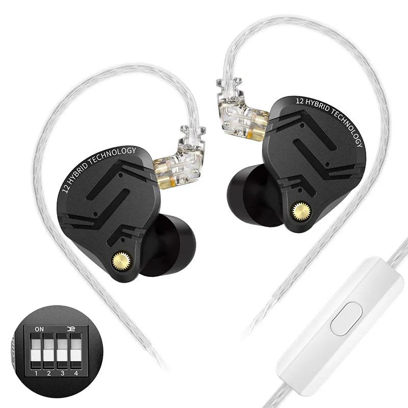 KZ ZS12 PRO X hybrid dynamisk og balanced armature-teknologi IEM-øretelefon, opgraderet HiFi-bas in-ear-hovedtelefon med tuningkabel-headset