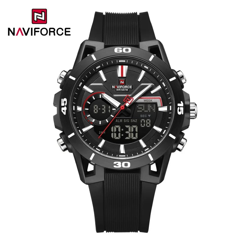 NAVIFORCE Men's Watch Dual Display 50M Waterproof Countdown Chronograph Alarm Clock Male Fashionable Sports Wristwatch NF7135