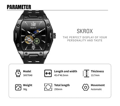 SKROX Designer Luxury Moon Phase Toubillon Automatic Movement Mechanical Clock High Quality Waterproof Silicone Men's Watches