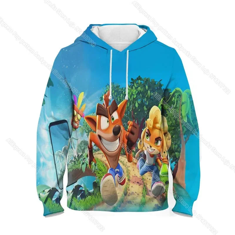 Dětské mikiny s kapucí Crash Bandicoot On the Run – jarní kolekce pro chlapce a dívky, mikiny s motivy z kreslených seriálů a anime, dětské svršky, kabáty a pulovry pro batolata
