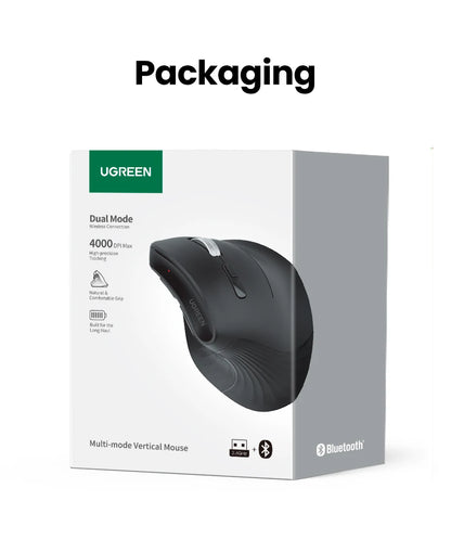 Langaton Bluetooth 5.0 2.4G -hiiri, ergonominen, 4000DPI, 6 hiljaista painiketta, MacBookille, tableteille, kannettaville tietokoneille ja PC:lle