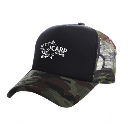 Pánske trucker čiapky s potlačou „Carp Fish“ – vtipné rybárske čiapky, baseballové čiapky, štýlové letné unisex čiapky zo sieťoviny MZ-169