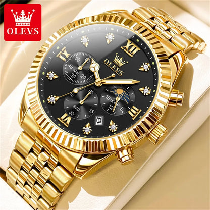 OLEVS 2932 High end Men's Watch Classic Lunar Phase Waterproof Stainless Steel Chronograph Watch Luxury Brand Quartz Men's Watch