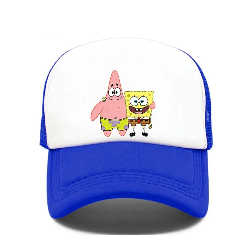 Módna roztomilá bejzbalová čiapka s potlačou SpongeBob, kreslená, pre mužov aj ženy, letná slnečná sieťovaná čiapka, anime, nastaviteľná slnečná clona, golfová čiapka, trucker čiapka