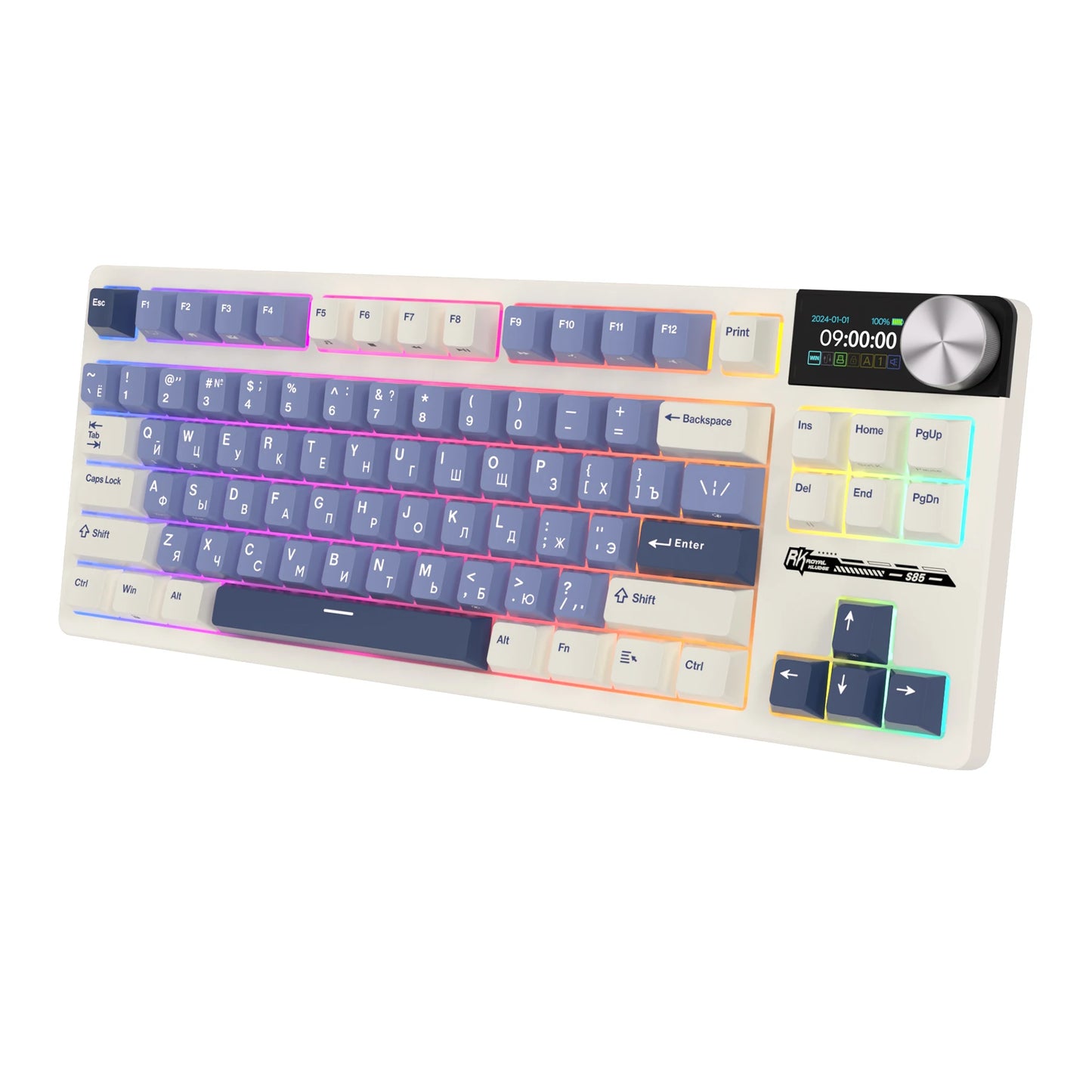 RK ROYAL KLUDGE S85 TFT Color Screent Mechanical Keyboard Tri Mode Wireless 85 Keycaps Hot-Swappable Gamer Keyboard RGB Backlit