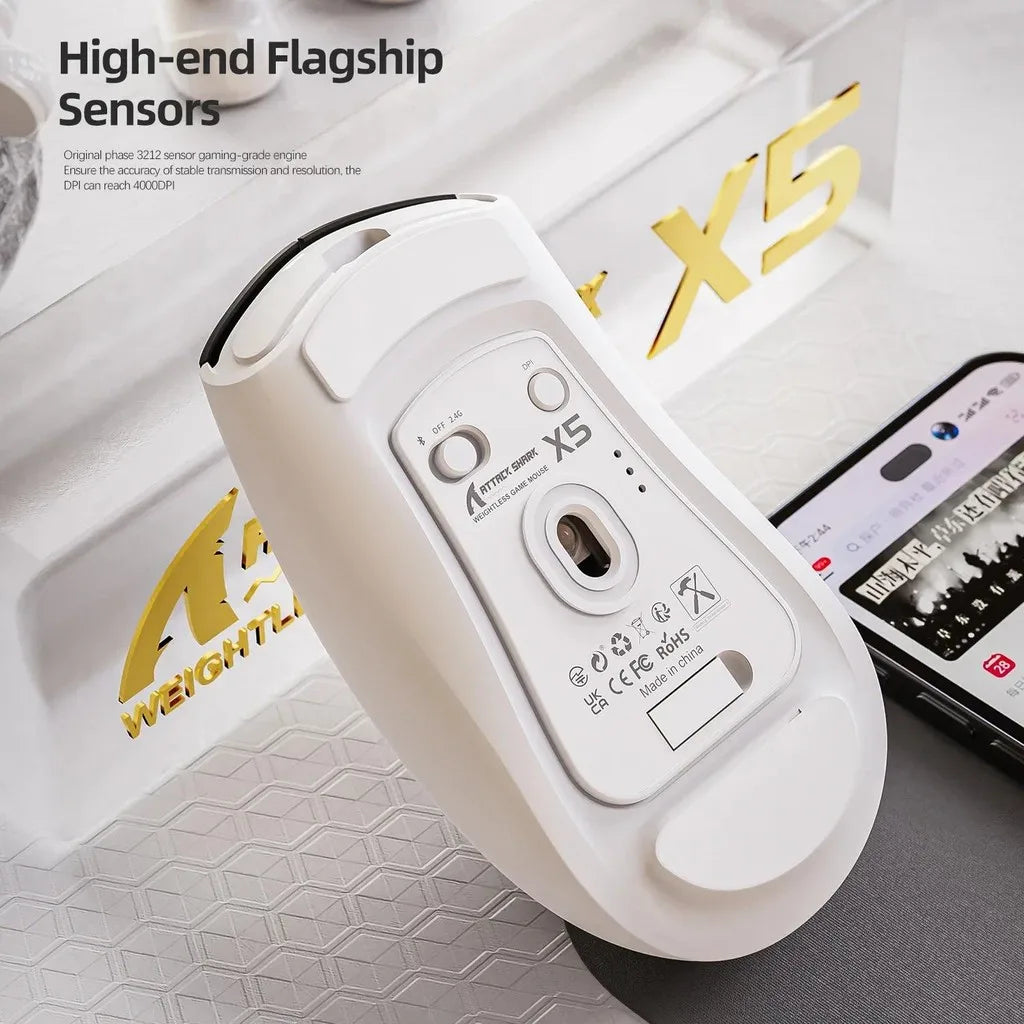 ATTACK SHARK X5 bezdrátová myš, lehká, tri-mode připojení 2.4GHz / kabel / Bluetooth, RGB makro herní myš