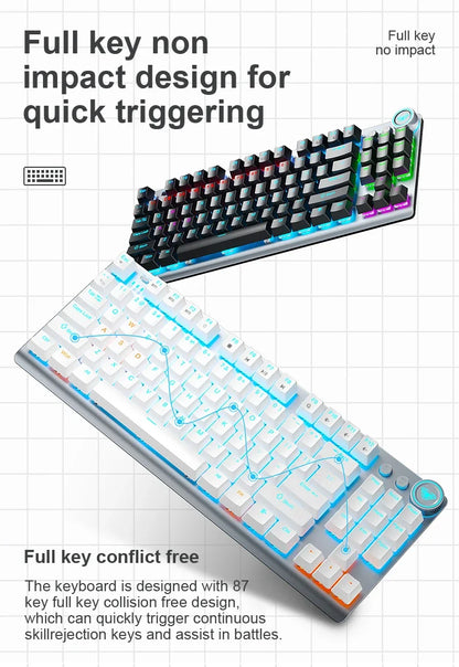 AULA F3001 Mechanical Keyboard Bluetooth Wireless Three Mode Metal Panel Two-color Injection Molding Cool Backlight Effect 87 Key