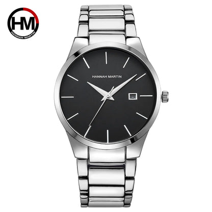 Hannah Martin -miestenkello, ruostumattomasta teräksestä valmistettu kotelo, kvartsikoneisto, 41 mm:n kellotaulu, ammattimainen tyyli, kalenterinäyttö (jäljitelmä)