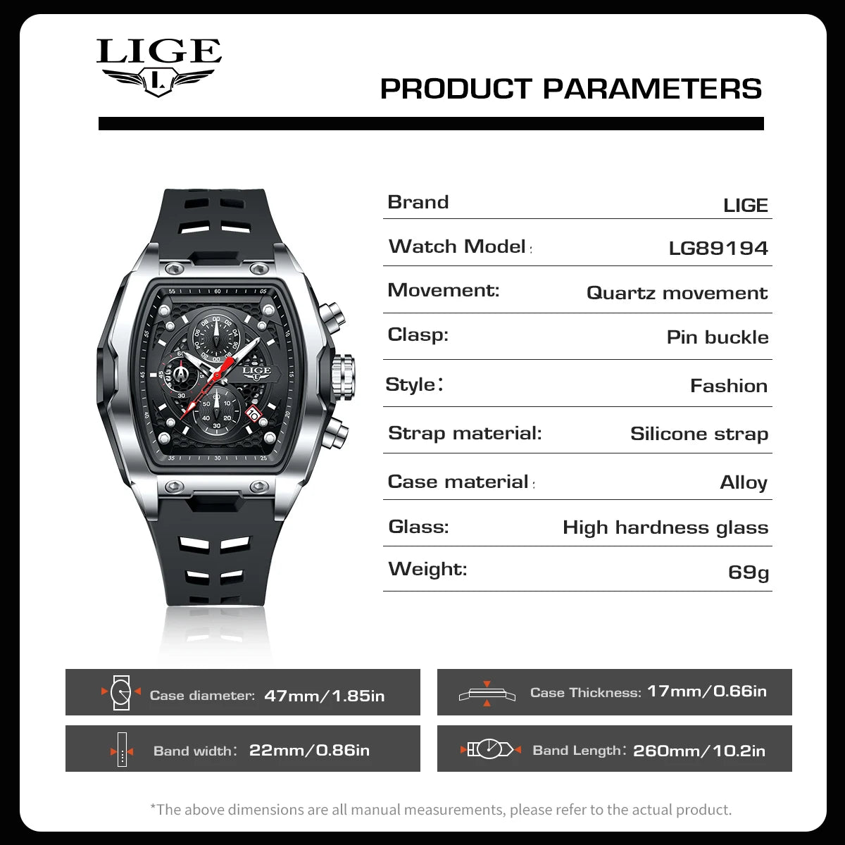LIGE Outdoor Casual Quartz Man Watch Fashion Silicone Strap Waterproof Simple Sport Hollow Date Luminous Men's Watches Male Gift