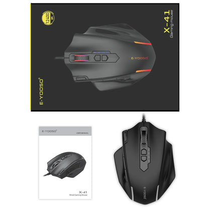 Mouse gaming cablato USB E-YOOSO X-41 Pro con retroilluminazione RGB, 12400 DPI, 11 pulsanti programmabili, mouse ergonomico per lavoro, computer, PC e laptop