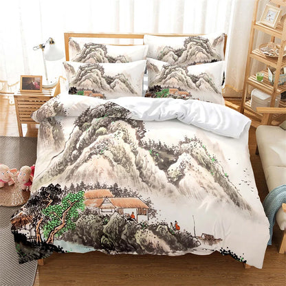 Bamboo Painting Duvet Cover Set Chinese Style Bedding Set Youth Linen Queen Size Bed Comforter Cover Set Fashion Bedding Set