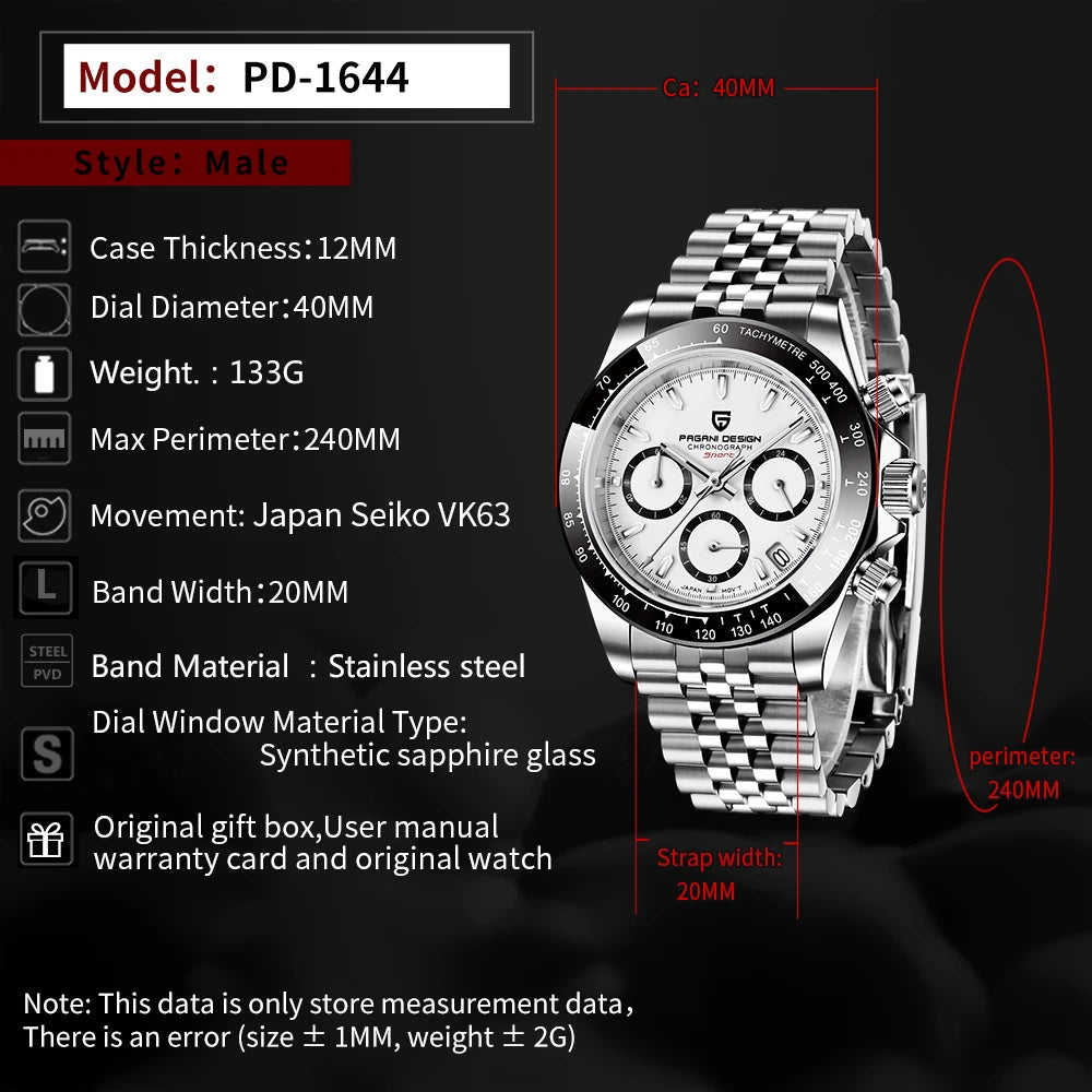 PAGANI Design 2026 New Mens Quartz Watch Luxury Sports Fashion Style Sapphire Glass Japan VK63 Movement Water Resistant PD1644