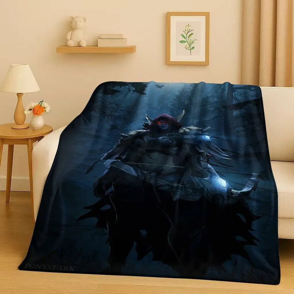3D WOW World of Warcraft žaidimo „Demon Hunter Arthas“ animacinio stiliaus flanelinis pledas, itin minkštas pliušinis užklotas namams, miegamajam, lovai ir sofai