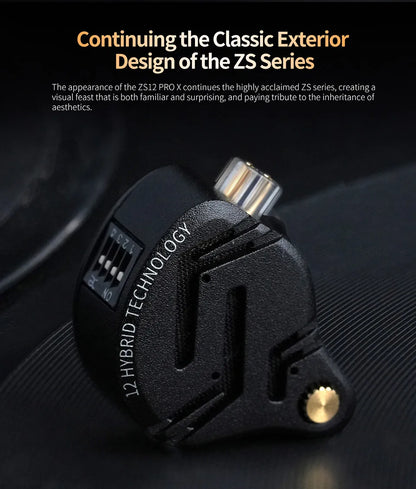 KZ ZS12 PRO X hybrid dynamisk og balanced armature-teknologi IEM-øretelefon, opgraderet HiFi-bas in-ear-hovedtelefon med tuningkabel-headset