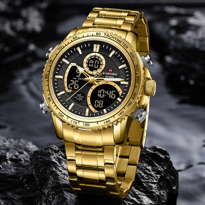 NAVIFORCE Herren-Sportuhr – Originelle Luxus-Armbanduhr aus Edelstahl, wasserdichtes Militärmodell mit doppelter Anzeige