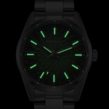 Relógio de homem BERNY – Relógio de quartzo, vidro de safira, ponteiros luminescentes, resistente à água até 10 ATM, inteiramente em aço inoxidável – Estilo elegante e descontraído, ideal para o dia a dia ou para ocasiões profissionais