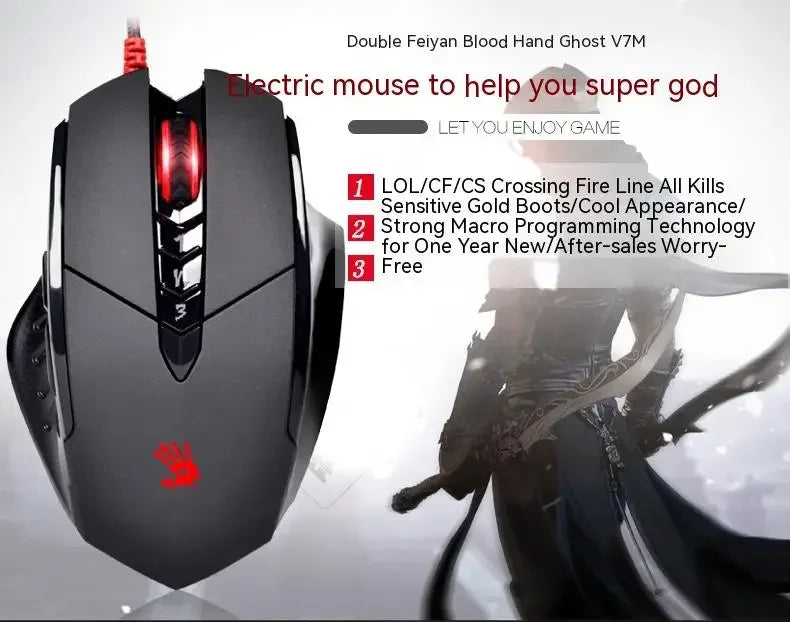 Káblová myš Bloody V7M RGB, ľahká ergonomická konštrukcia, 4000dpi, pre PC, kanceláriu, e-športy a gaming, s programovaním makier pre CF LOL CS