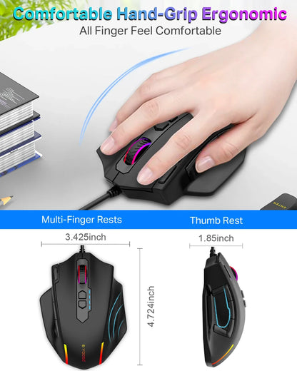 Mouse gaming cablato USB E-YOOSO X-41 Pro con retroilluminazione RGB, 12400 DPI, 11 pulsanti programmabili, mouse ergonomico per lavoro, computer, PC e laptop