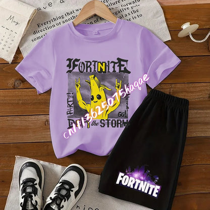 Fortnites Series T-shirt Shorts Suit for Children Hot Game Top and Pants Set Summer Cute Home Loungewear Outfit Birthday Gift