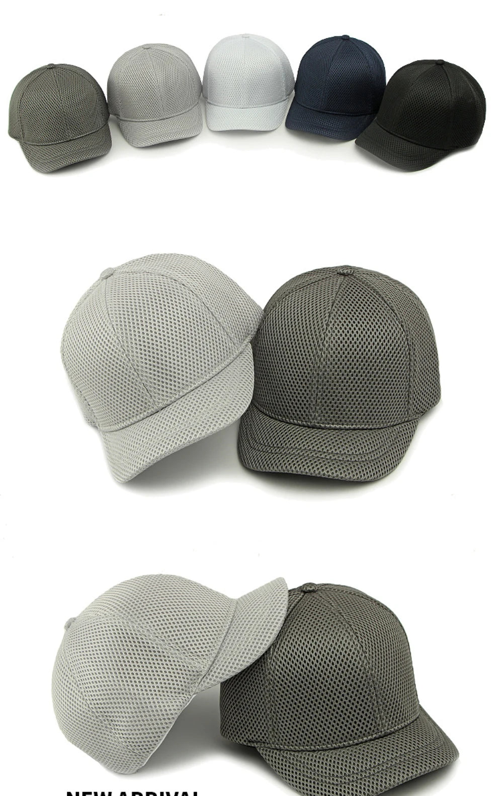 HT4828 5 cm Baseballkappe mit kurzer Krempe für Herren, 6-Panel-Baseballkappe, atmungsaktive Mesh-Trucker-Cap, Herren und Damen, einfarbig, schlichte Snapback-Cap