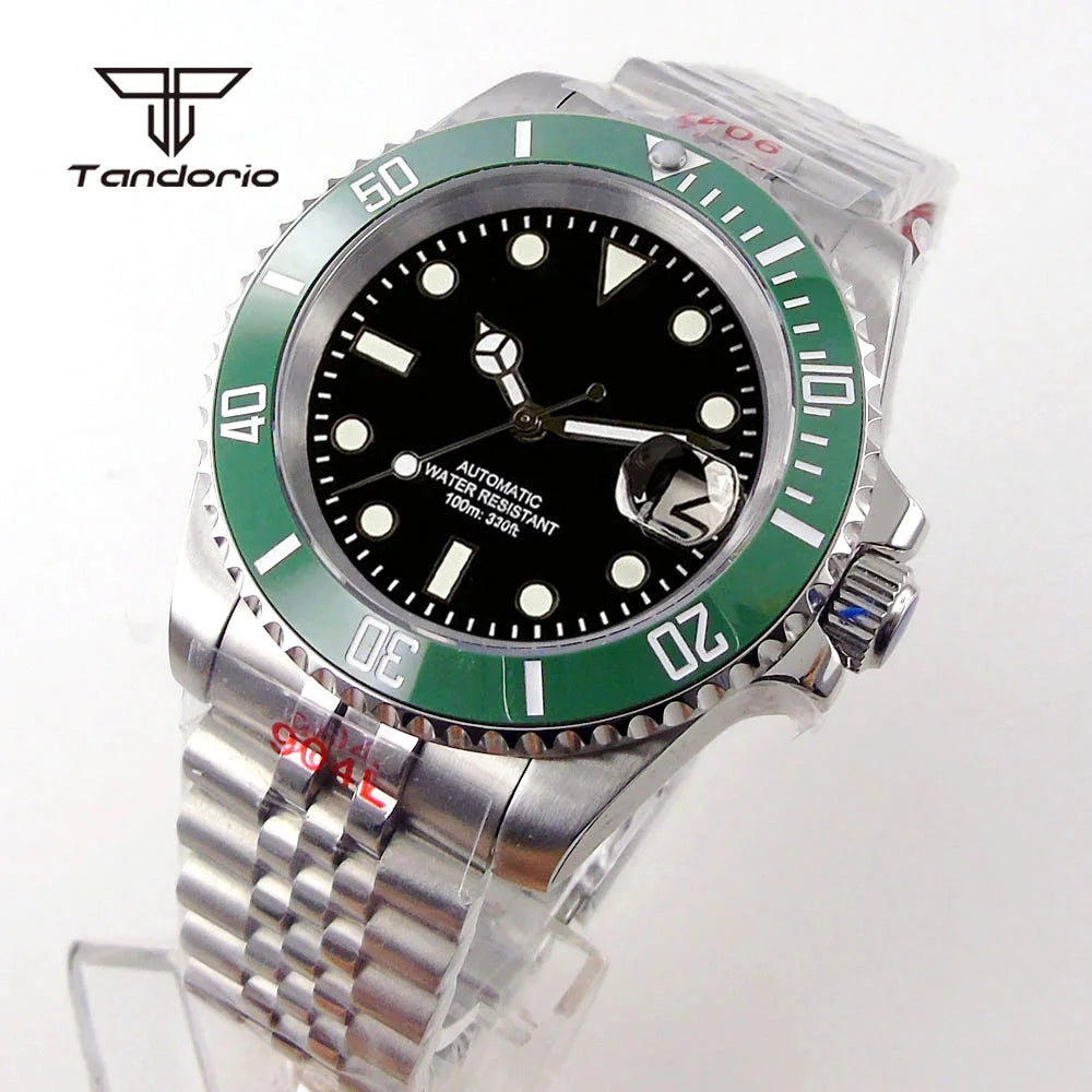 Tandorio 40mm Men's Automatic Watch Date Mechanical Miyota8215/PT5000 Movt Sapphire Business Waterproof Wristwatch Screw Crown