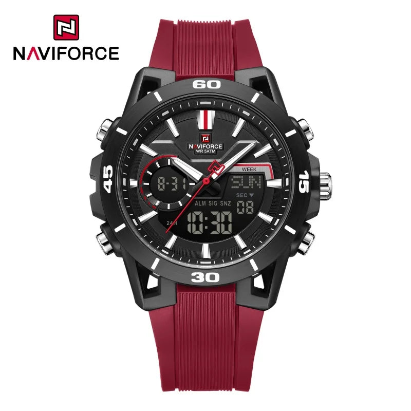 NAVIFORCE Men's Watch Dual Display 50M Waterproof Countdown Chronograph Alarm Clock Male Fashionable Sports Wristwatch NF7135