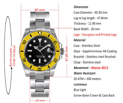 Cronos New 40mm Diver Men's Watches Luxury Miyota9015 Automatic Mechanical Watch Sapphire Crystal Waterproof 200m Adjustable Clasp L6045