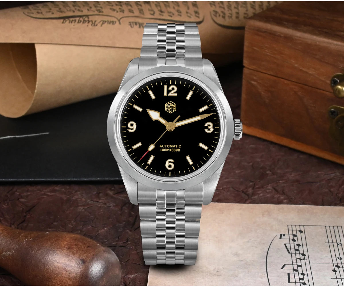San Martin 38mm Men's Sport Watch Fashion Luxury Explore Climbing Automatic Mechanical Sapphire Waterproof 5 Links Bracelet BGW-9