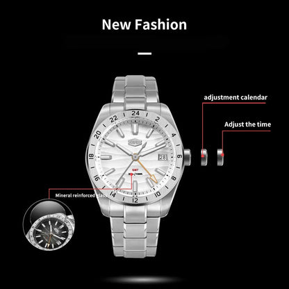 HEROFORCE Quality Original GMT Men Clock Waterproof Luminous Date Luxury Man Watch Stainless Steel Quartz Men's Watches Male