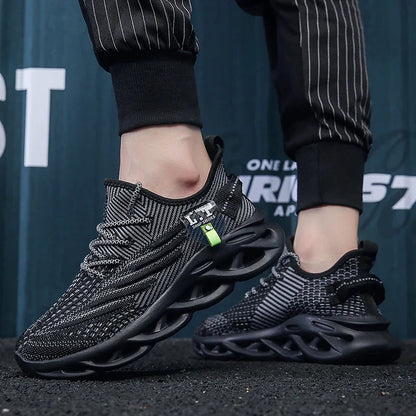 YRZL løbesko til mænd, sorte joggingsko, casual sneakers til udendørs brug, åndbart mesh, let stødabsorbering, sorte tennissko til kvinder