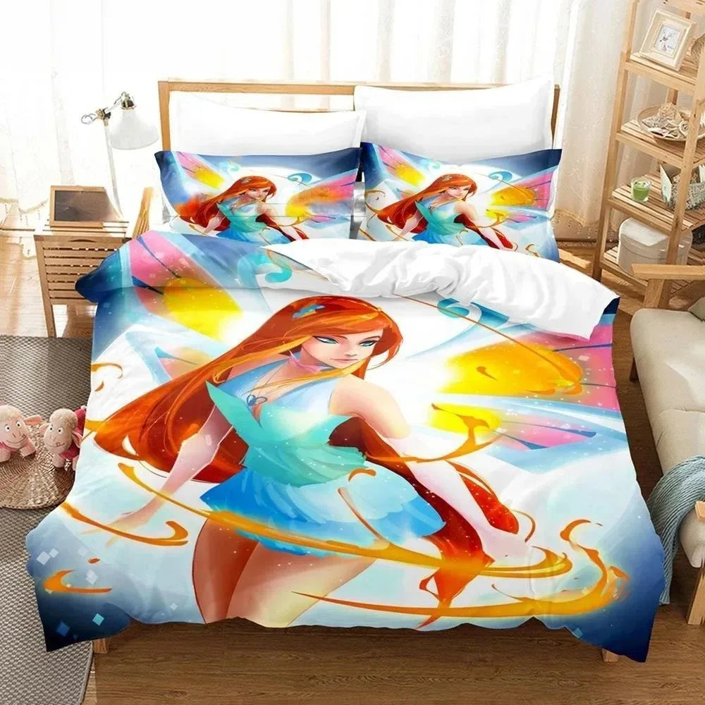 Anime W-Winx Clubs Duvet Cover Pillowcase Bedding Set Adult Boys Girls Bedroom Decoration Children Gift Single Double Large Size