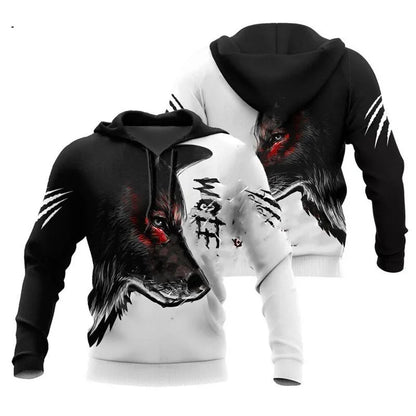Sweatshirt com Capuz Unissexo de Outono com Estampado 3D Integral de Leão, Lobo e Pele de Tigre Branco para Homem, Pullover Casual Estilo Casaco