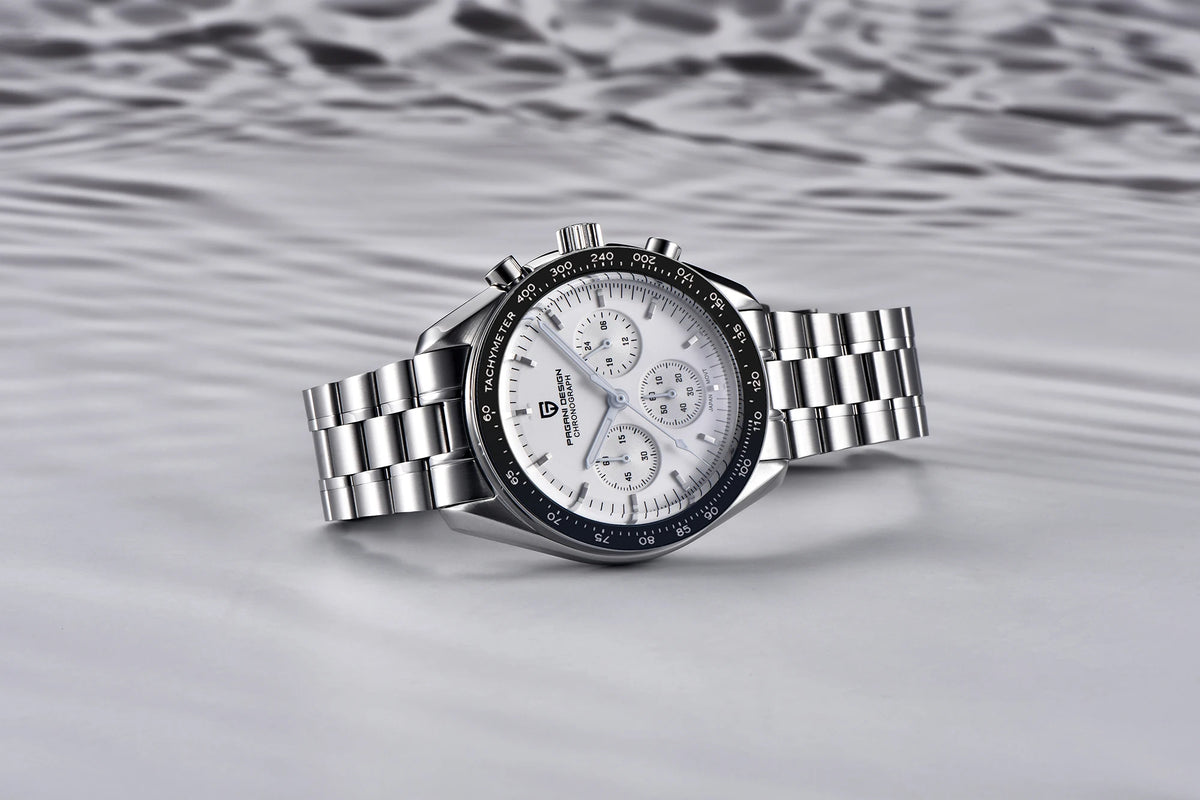 Pánske hodinky PAGANI DESIGN „New Moon“ – luxusné quartzové hodinky, chronograf, zafírové sklo s antireflexnou úpravou, keramický rámček, luminiscenčné ručičky