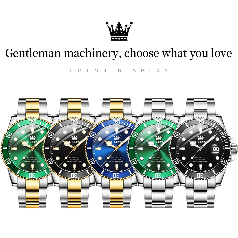 OLEVS Watches Man Fashion Luxury Automatic Mechanical Watch Waterproof Luminous Date Men's Watch Waterproof Luminous Box Gift
