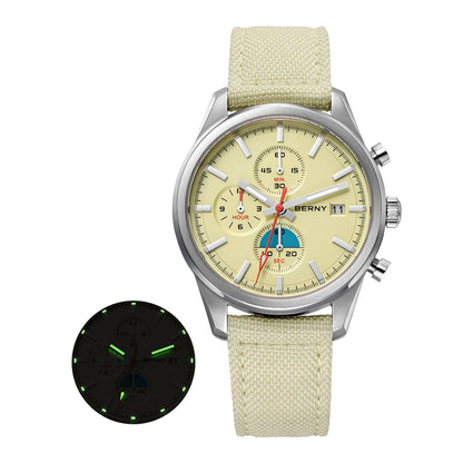 BERNY Chronograph Quartz Men Watch Luminous Miyota OS10 Top Luxury AR Coated Sapphire 5ATM Waterproof 2026 Sports Men’s Watches