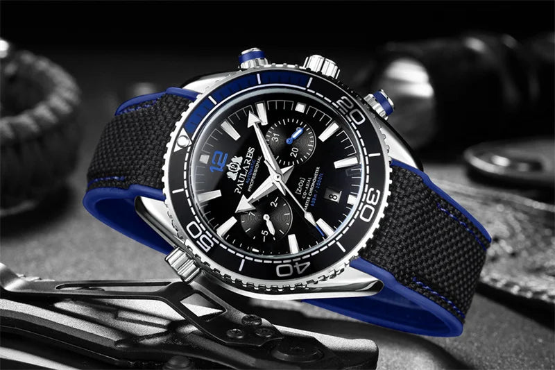 PAULAREIS P Relógio mecânico automático de luxo para homem com corda automática, bracelete em borracha, impermeável, luminoso, com data, relógio de moda masculino