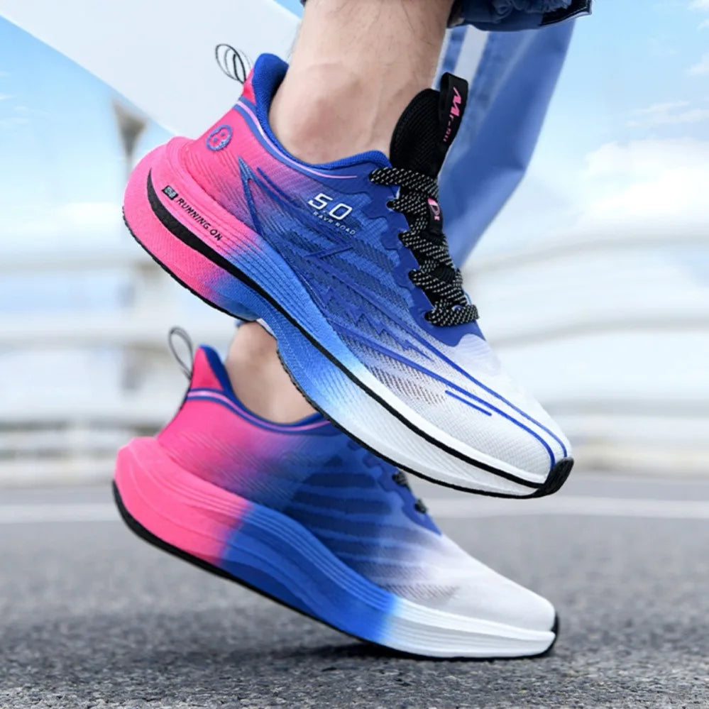 New Men's Carbon Plate Running Shoes Soft Cushion Shock Absorbing Sports Shoes Unisex Lightweight Anti-Slip Training Sneakers