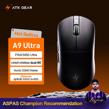 Mouse da gaming wireless ATK Dragonfly A9 Ultimate A9 Air PAW3950 ultraleggero ergonomico per e-sport FPS Gamer CSGO A9 Ultra