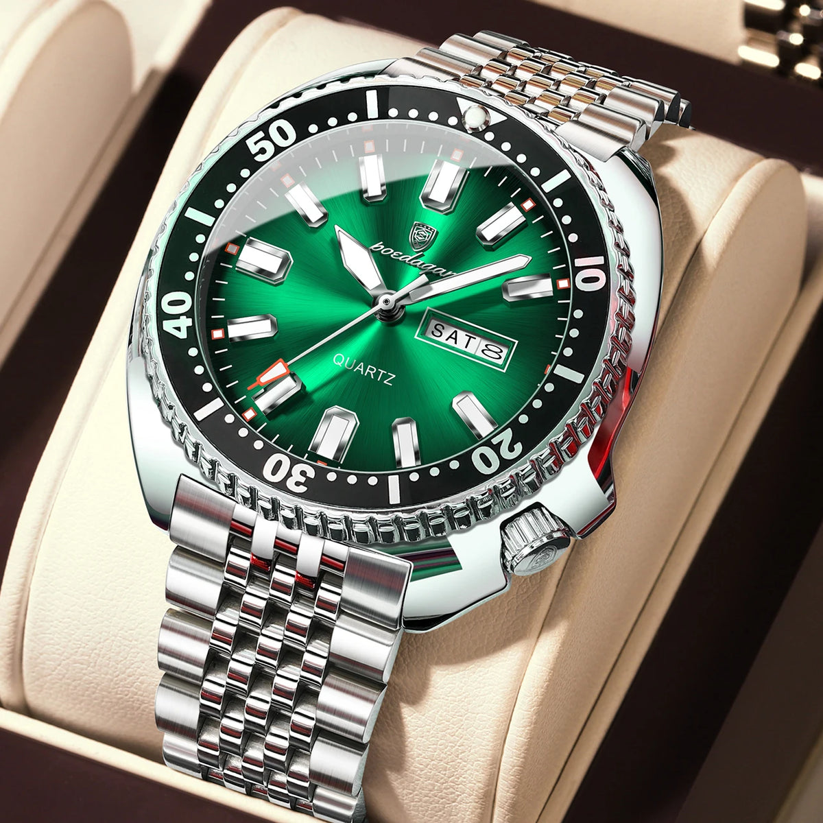 Orologio da uomo POEDAGAR di lusso, stile business, con data e giorno della settimana, impermeabile e luminescente, in acciaio inossidabile e con movimento al quarzo.