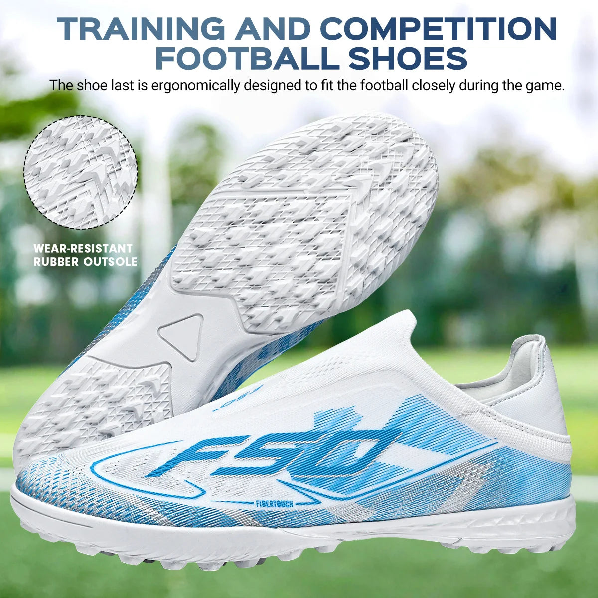 TF Soccer Shoes For Kids Youth PU Fabric Upper Rubber Sole Wear-resistant Non-slip Training Football Boots