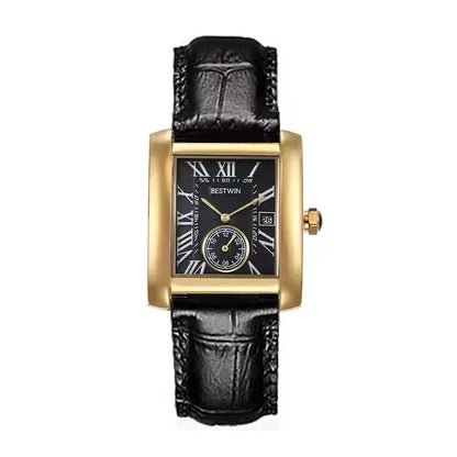 Luxury Men's Watch Men's Gold White Roman Digital Quartz Watch Metal Strap Rectangle Classic Brand Watch Business Men's Clock