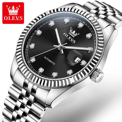 OLEVS New Automatic Watches Man Original Luxury Diamond Dial Stainless Steel Waterproof Auto Date Mechanical Watch for Men 6743