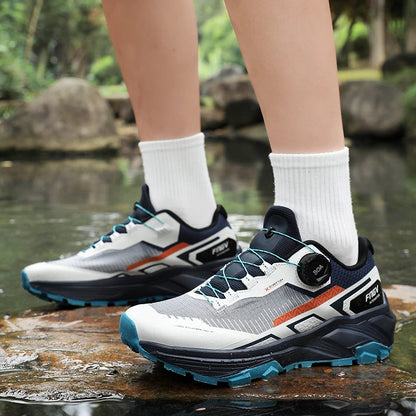 Sapatilhas de corrida para homem primavera e verão — calçado outdoor para caminhada, sapatilhas de trail resistentes ao desgaste com fecho BOA, respiráveis, estilo desportivo e casual