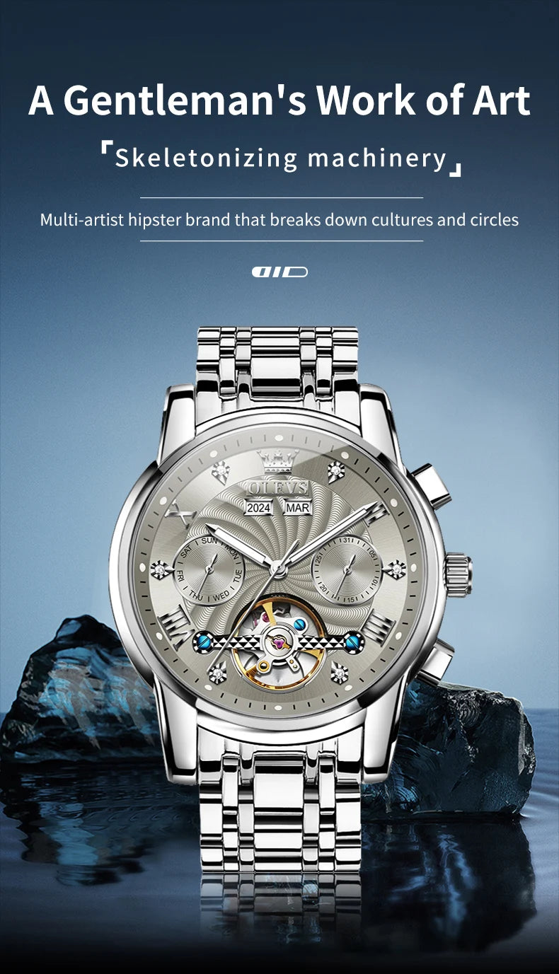 OLEVS 7088 Men Watch Luxury Brand Waterproof Skeleton Automatic Watch HD Fashion Business Men Mechanical Watch Reloj Hombre