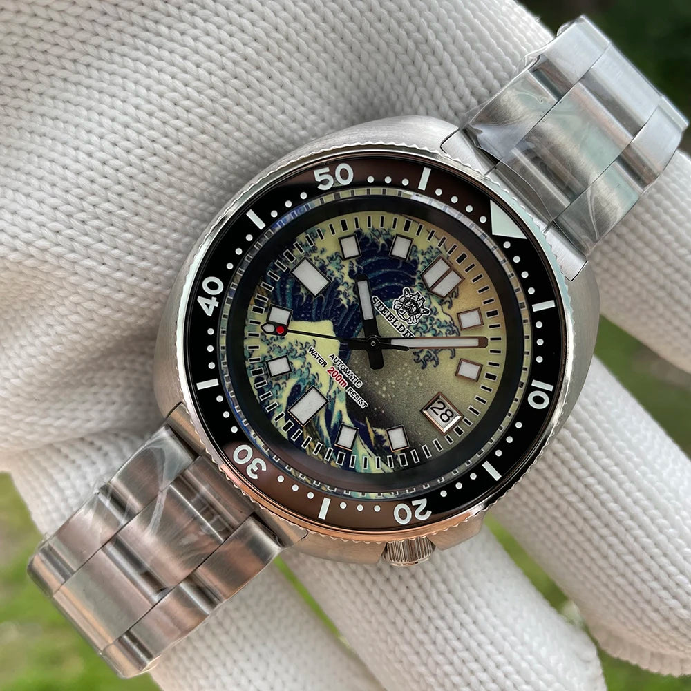 STEELDIVE SD1970J Kanagawa Turtle Full Luminous Dial Ceramic Bezel NH35 AutomaticSTEELDIVE Offical Store Mens Dive Watch