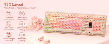 Womier Foundation WK98 Mechanical Keyboard With Display Pink Creamy 3 Mode Ergonomic Gasket Hot Swappable Gaming Keyboard