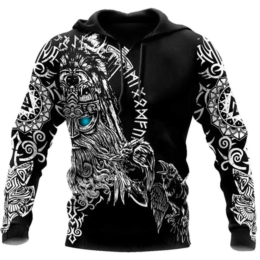 2023 New Autumn Men's Hoodie Wolf Print 3D Sweatshirts Urban Trendy All-Match Oversized Tops Poleron Hooded Clothes Men Clothing