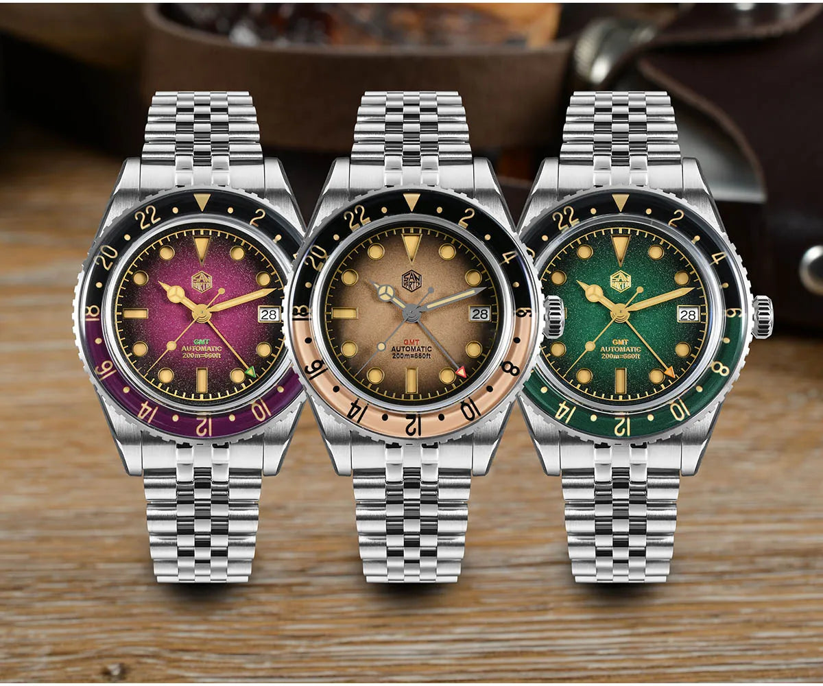 San Martin 2025 Men's Watches Retro NH34 GMT Sandwich Dial 40mm Bidirectional Sapphire Bezel Luxury Sports Watch 20Bar SN0134