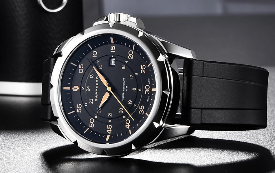 SAPPHERO Men’s Watch – Luxury quartz watch, water-resistant to 50 m, featuring an imported movement and a stainless steel case – An ideal gift idea for men.